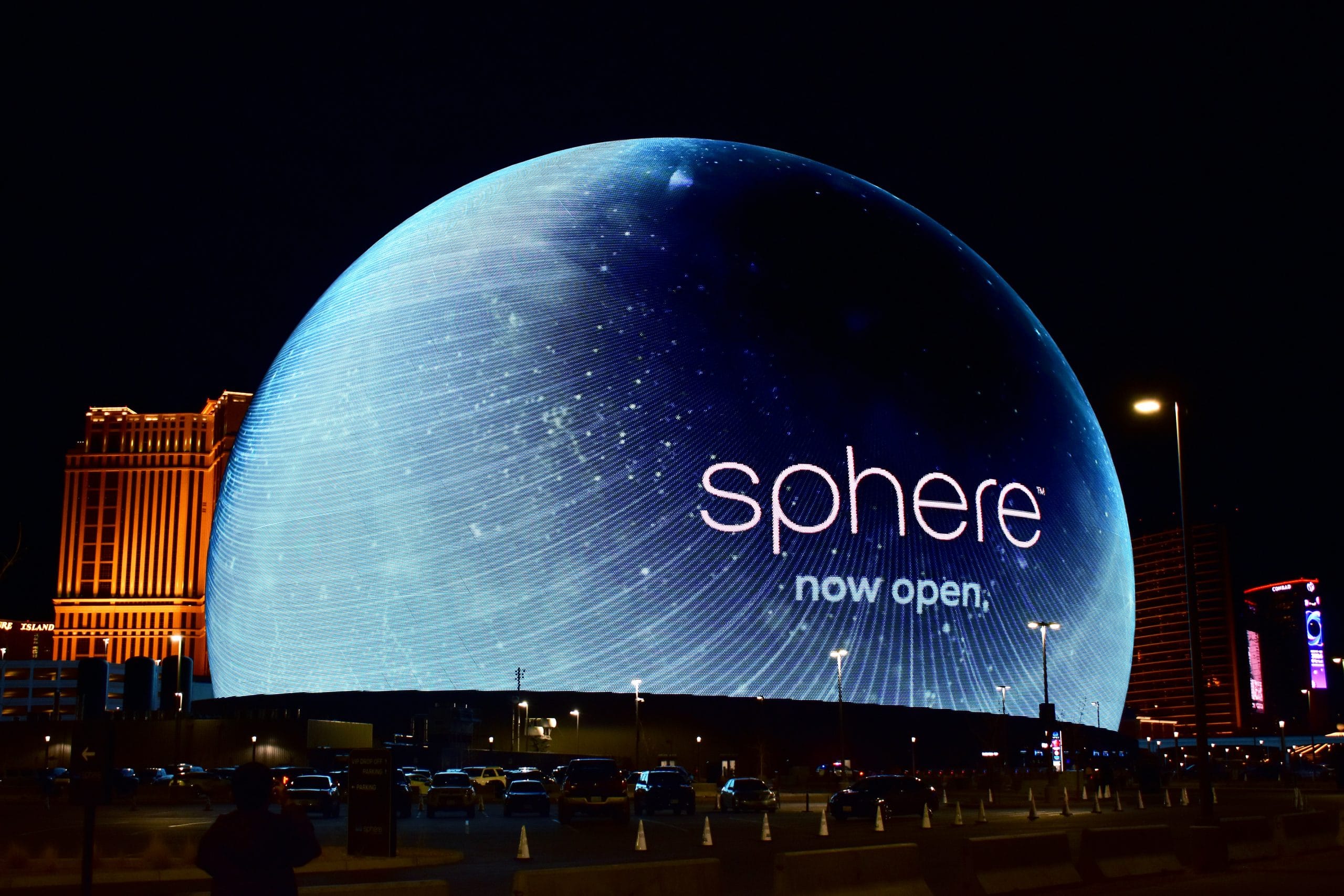 The Sphere Las Vegas at night — entertainment during trade shows