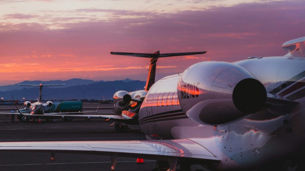 Private jet flying to Las Vegas for NBAA-BACE 2026