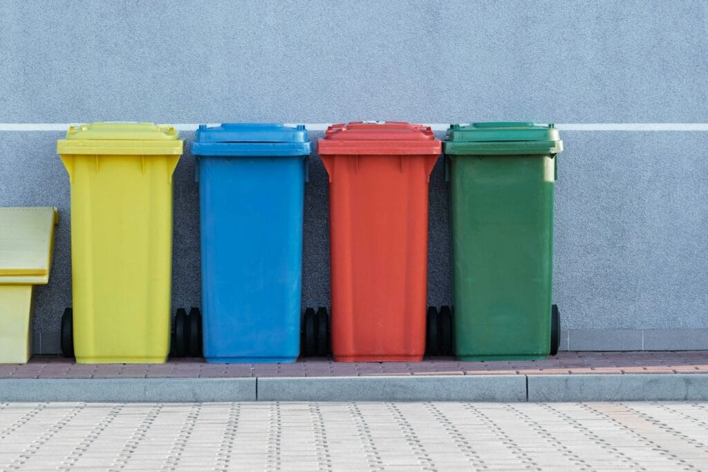 Colored recycling bins representing WasteExpo 2027 in Las Vegas